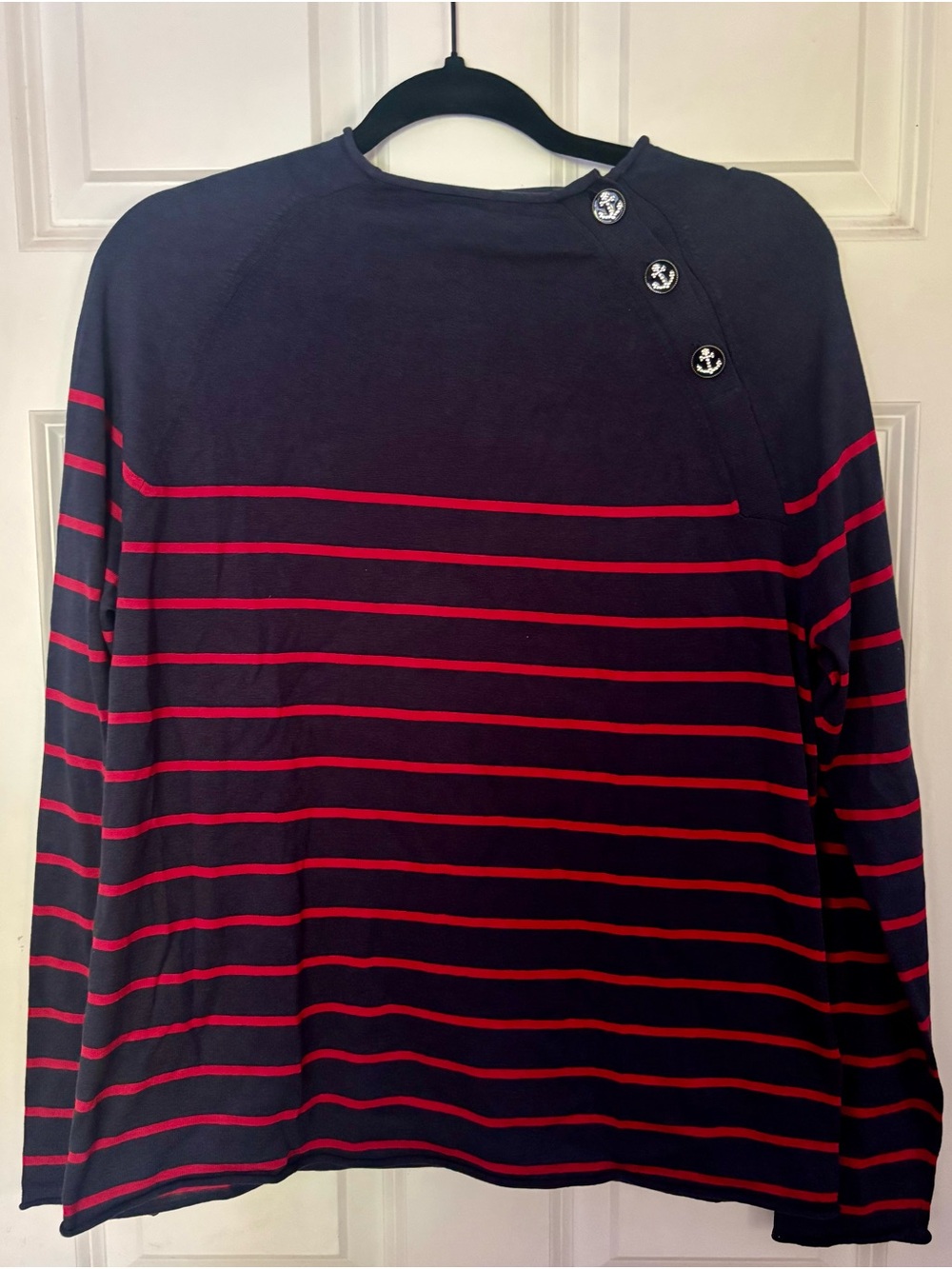 Brooks Brothers Silk Cotton Nautical Striped Sweater Navy Red Medium EUC